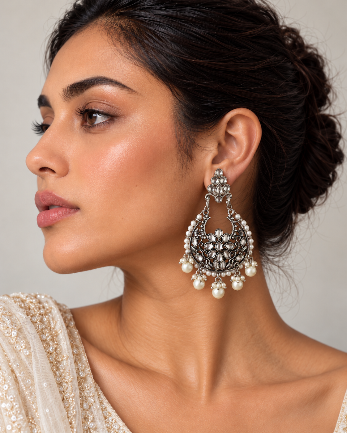 Meherbaani Pearl Chandbali Earrings