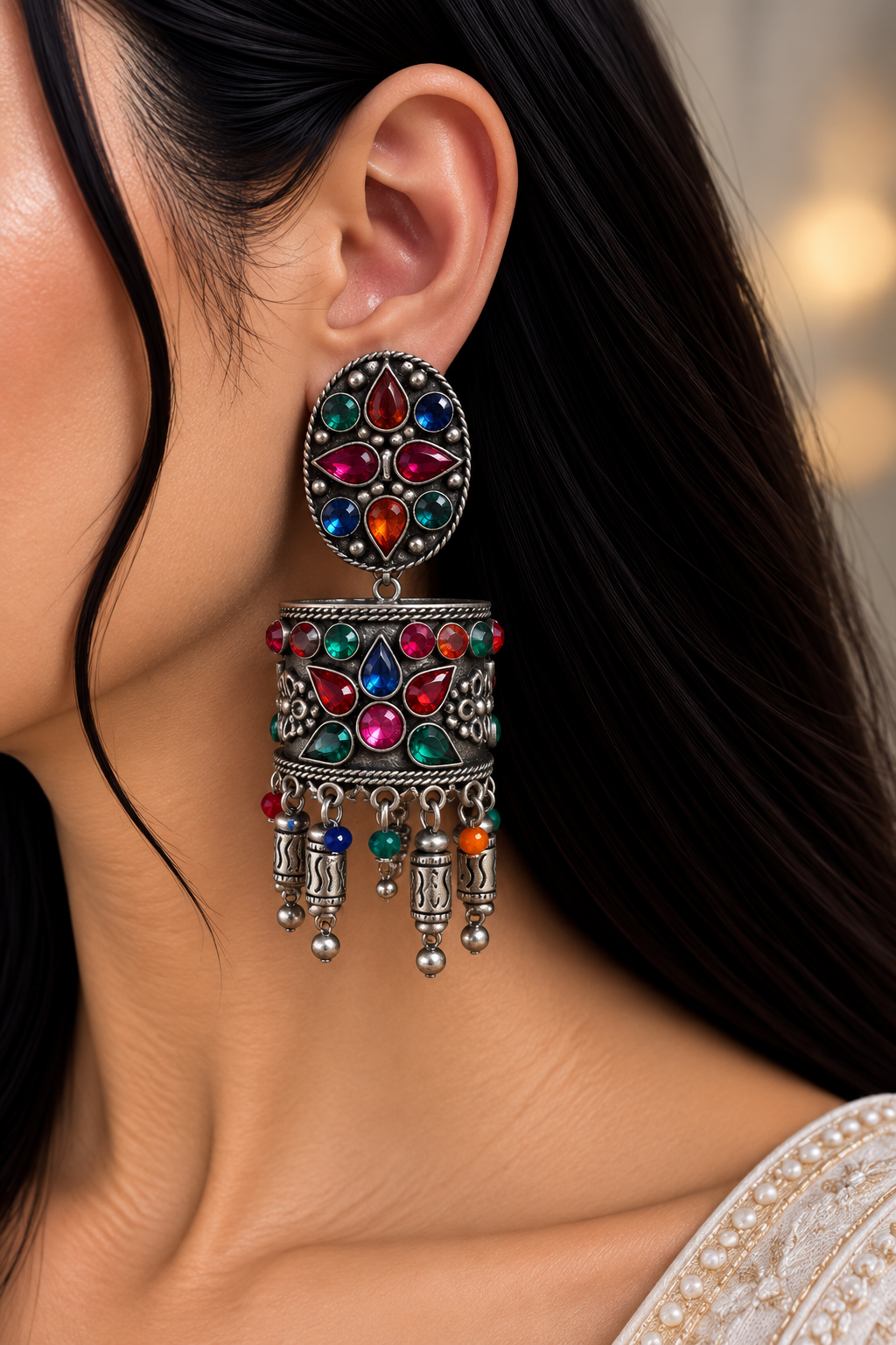 Rangrez Multicolour Oxidised Earrings