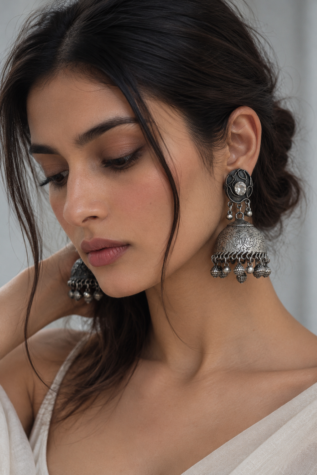 Afsana Oxidised Silver Jhumkas