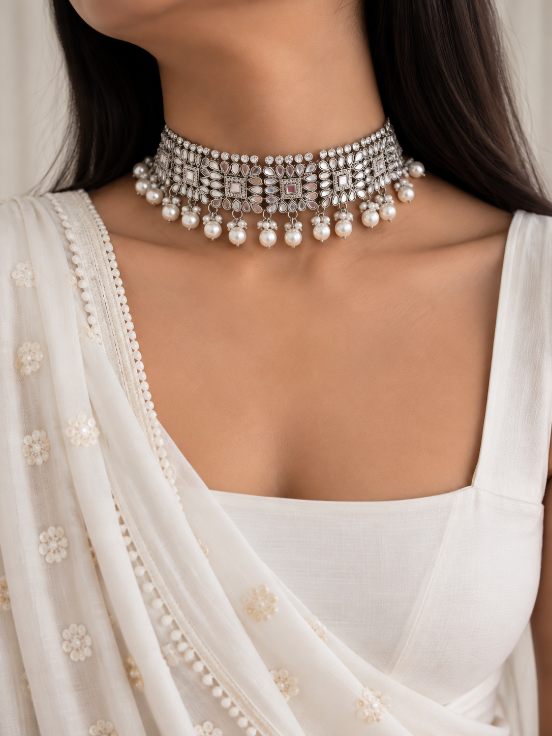 ROHINI mirror choker with tikka earrings