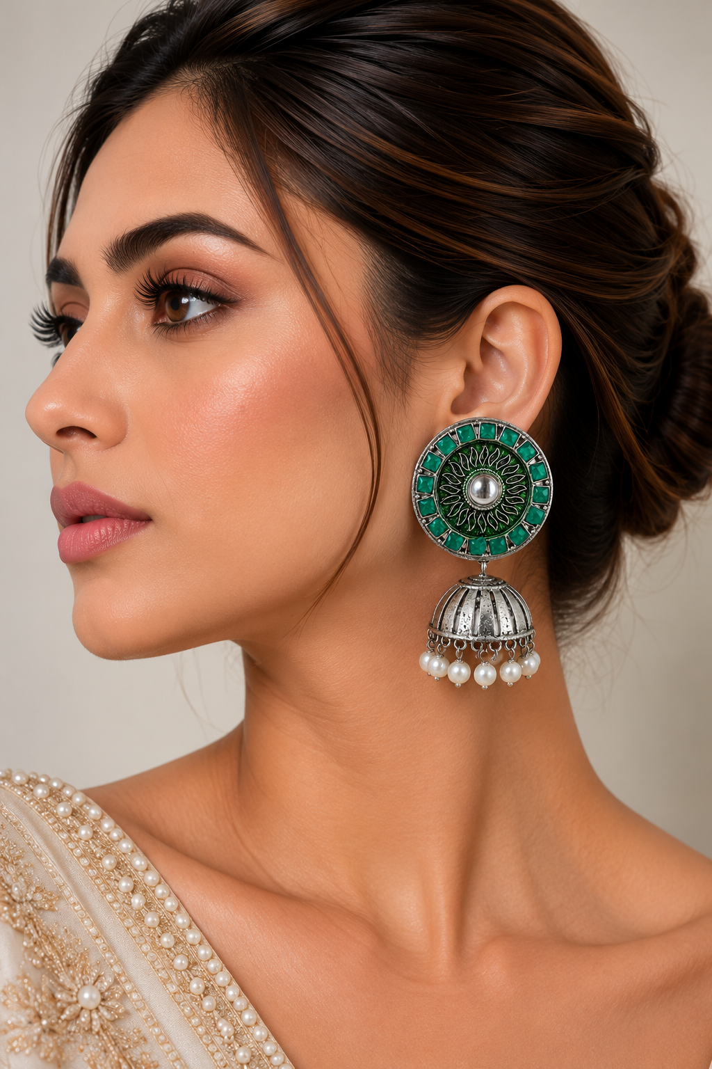 Zehriya Emerald Oxidised Jhumkas