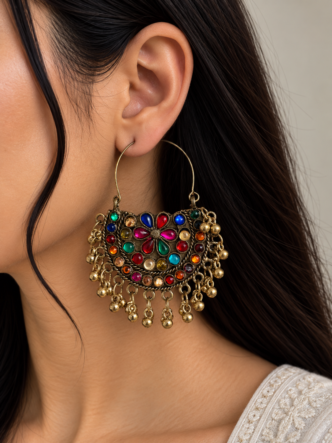 Rangoli Multicolour Chandbali Hoops