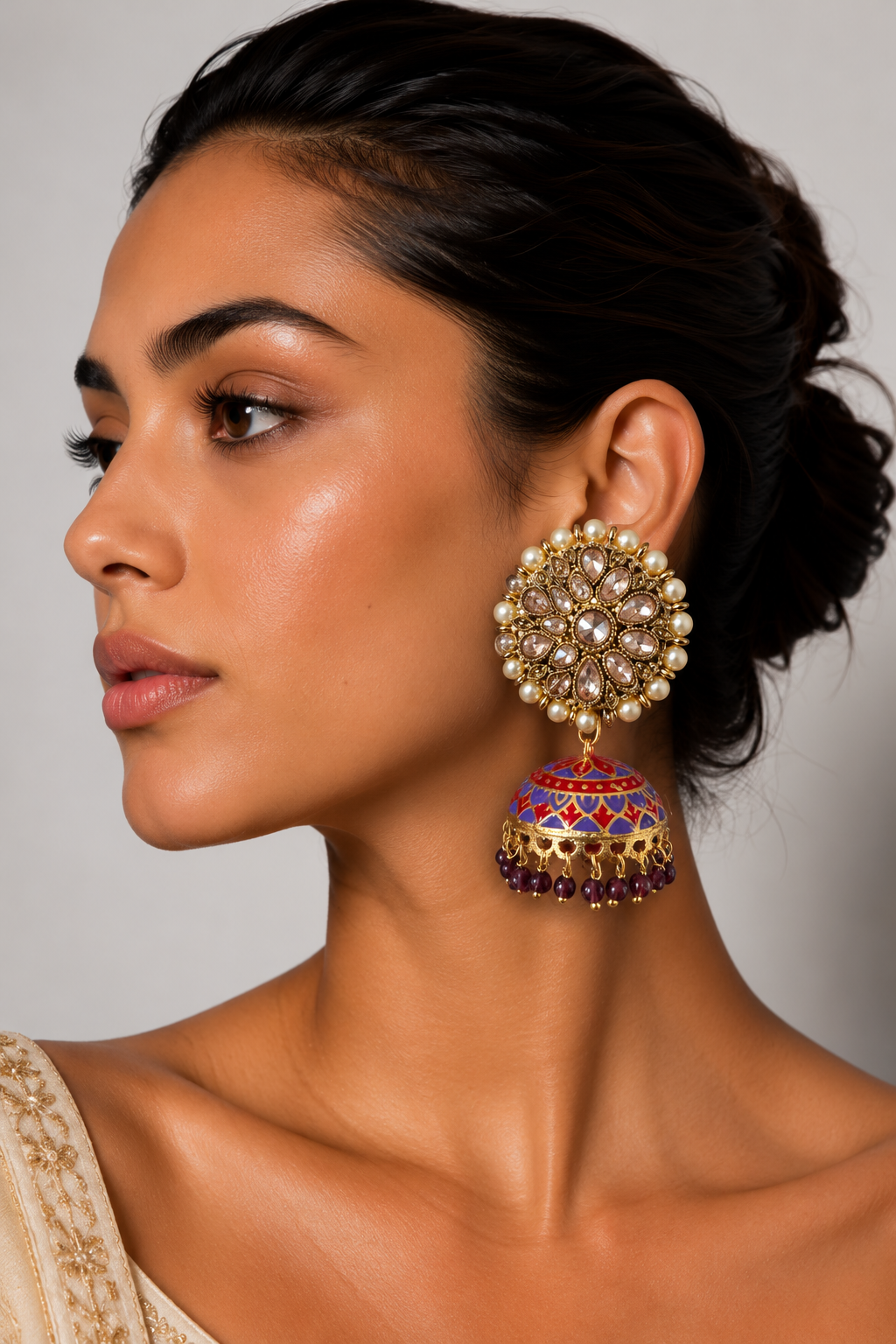 Rang Mahal Premium Stonework Jhumka Earrings