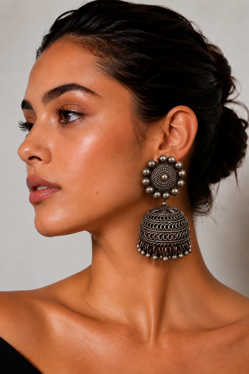 Hema Oxidised Statement Jhumka Earrings