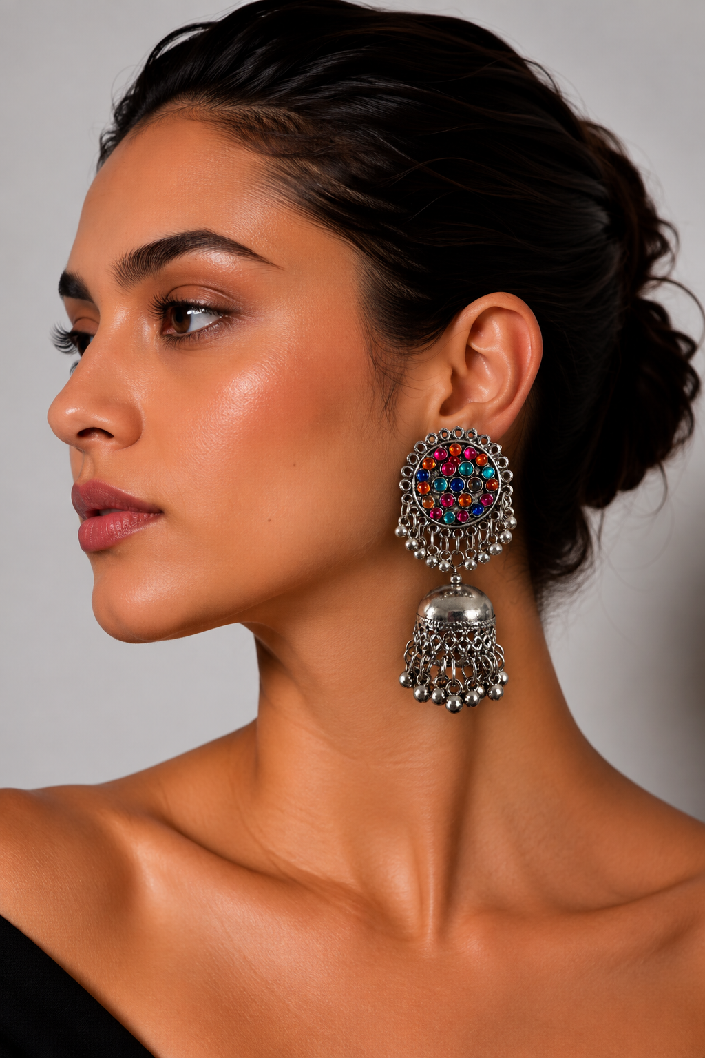 Rangoli Multicolour Oxidised Jhumka Earrings