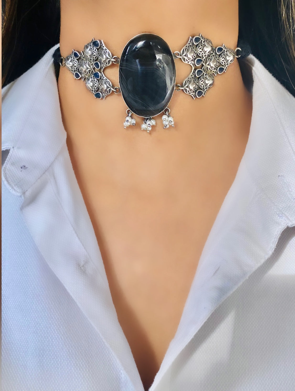 ROZY silver replica choker set