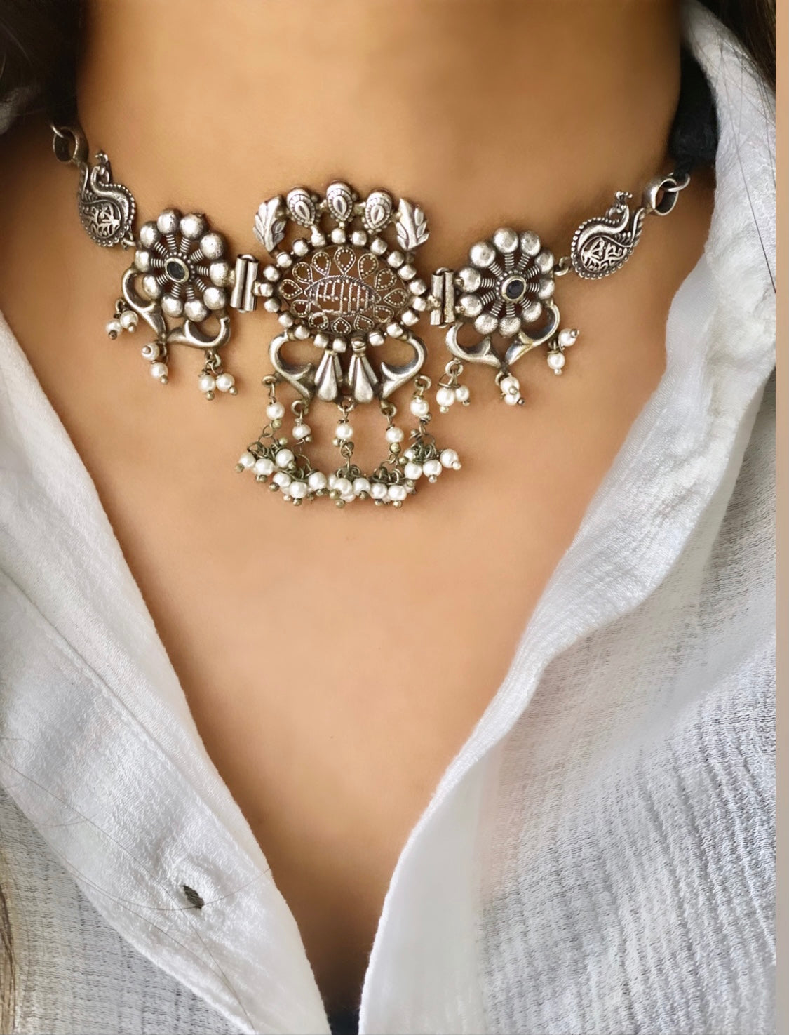 SAAJAN silver replica choker set