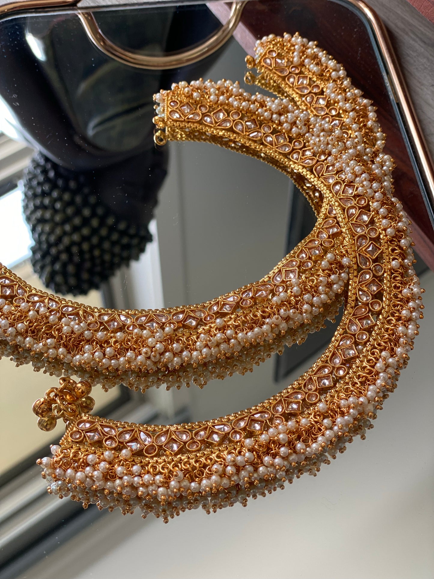 RESHAM polki and pearls anklets