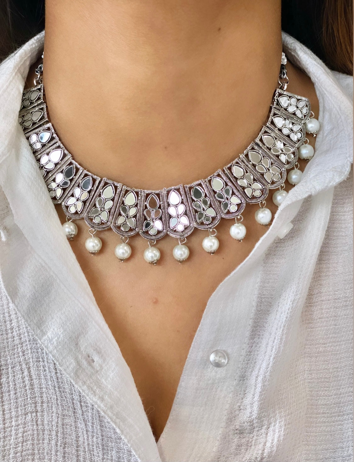 ROHINI mirror choker with tikka earrings