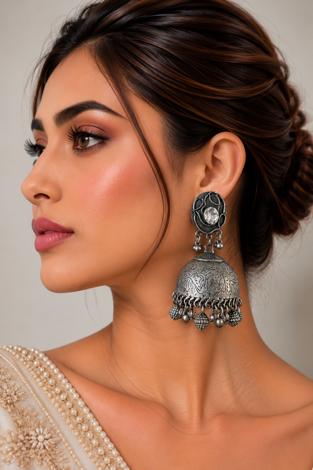 Afsana Oxidised Silver Jhumkas