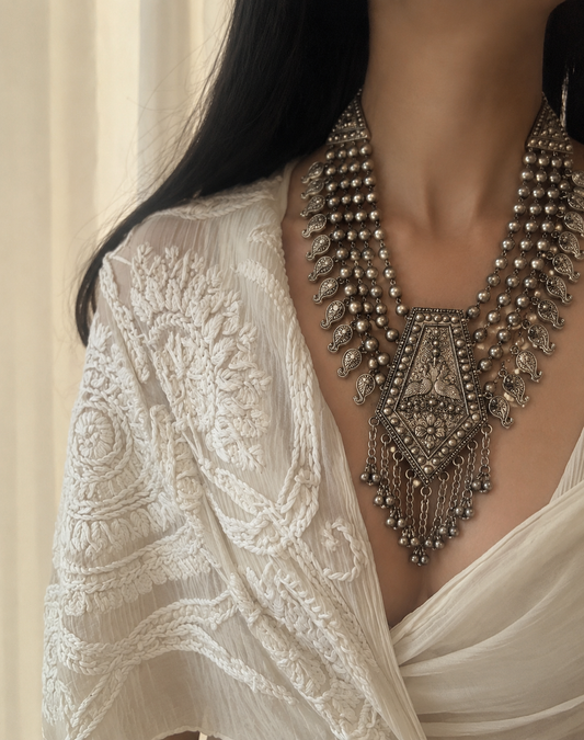 AKSHITA oxidised silver necklace