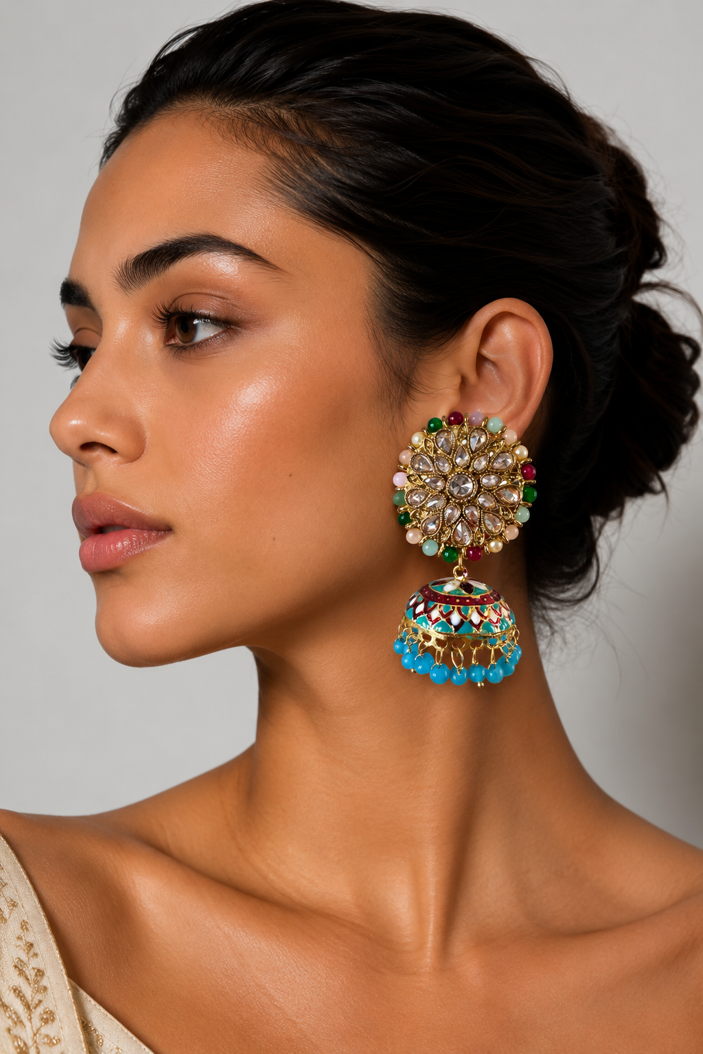 Rang Mahal Premium Stonework Jhumka Earrings