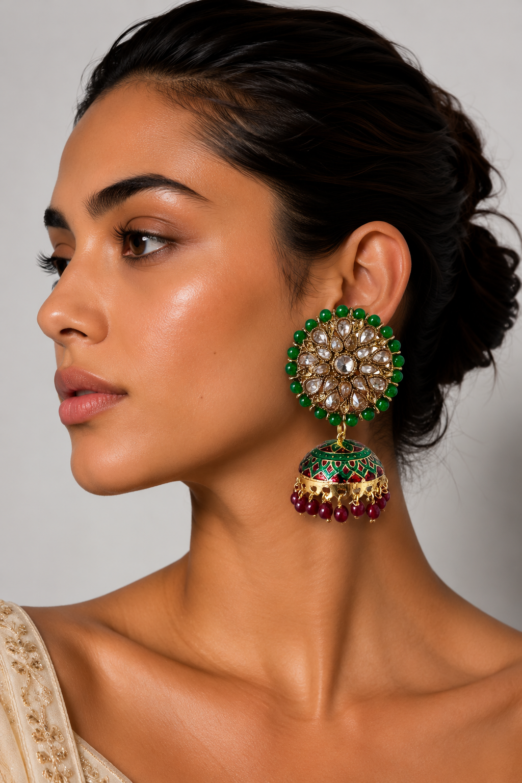 Rang Mahal Premium Stonework Jhumka Earrings