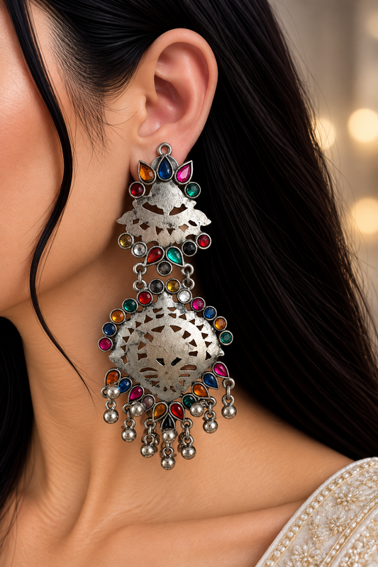 Inaya Oxidised Statement Earrings