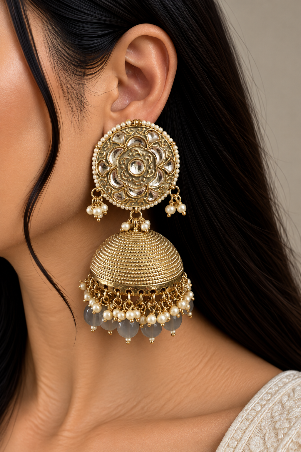 Noorani Kundan Jhumka Earrings
