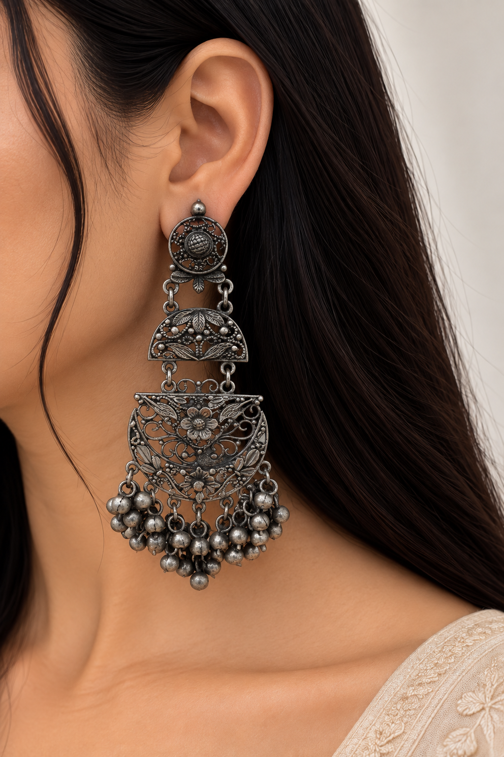 Zariya Oxidised Statement Earrings