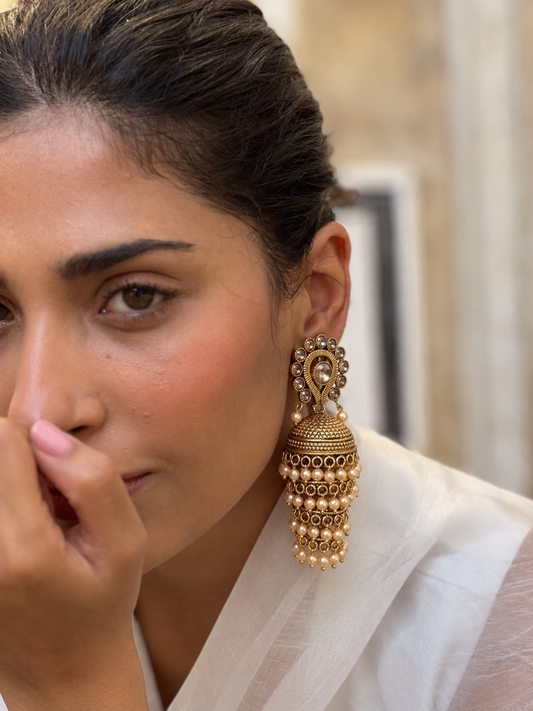 Noor Mahal Pearl Layered Jhumka Earrings