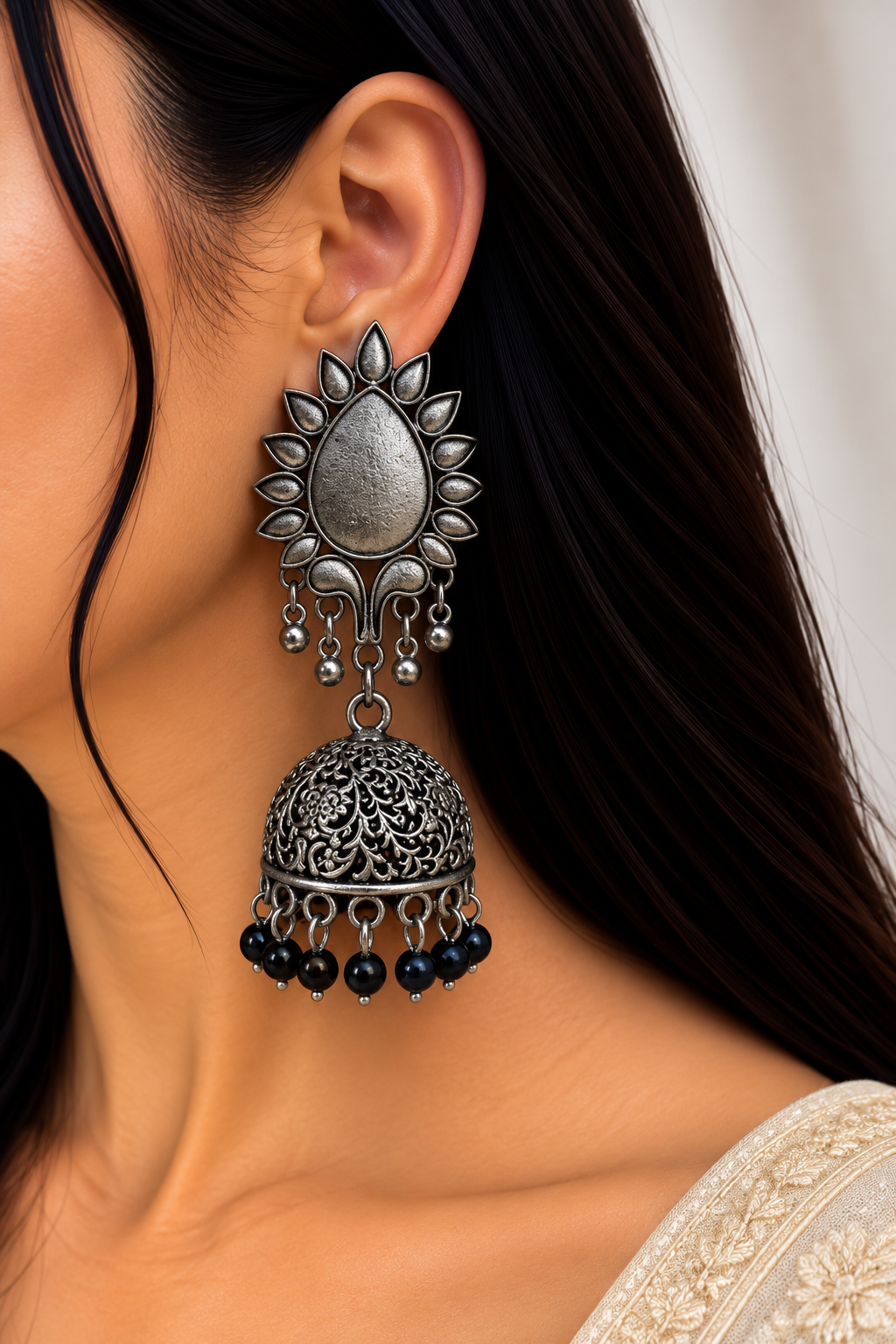 Aarvi Oxidised Jhumka Earrings