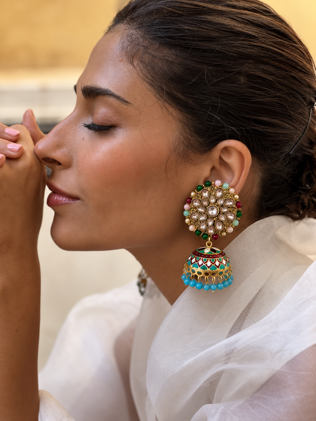 Rang Mahal Premium Stonework Jhumka Earrings