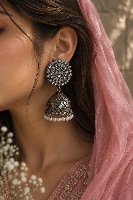 RANI oxidised silver jhumka