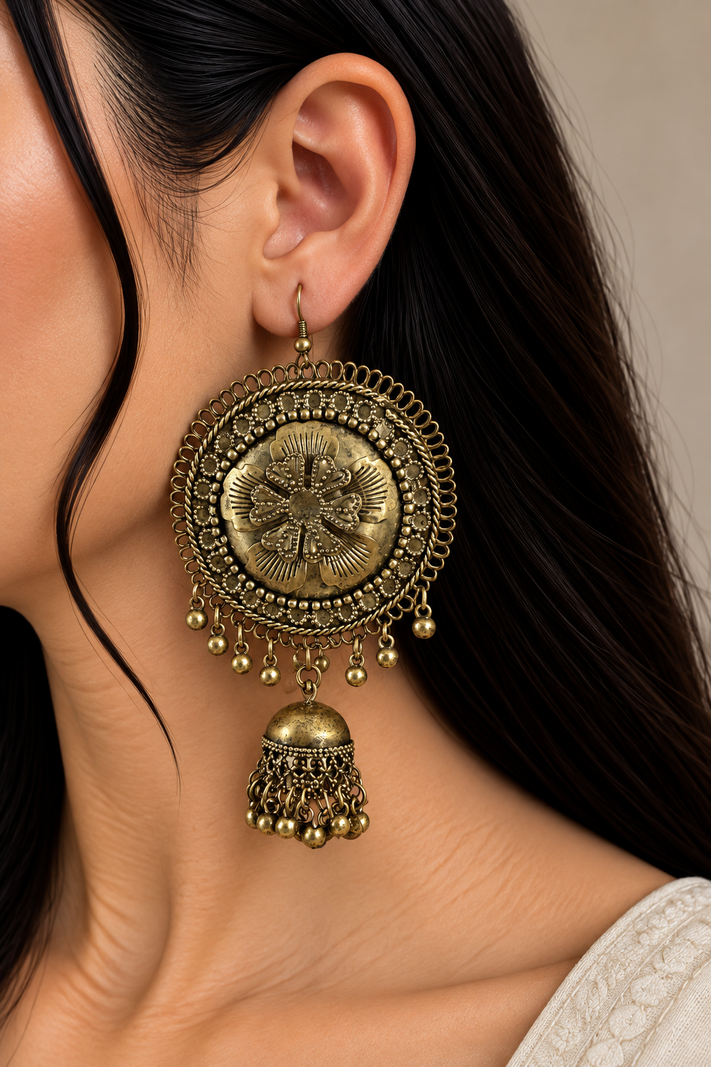 Saanjh Antique Gold Earrings