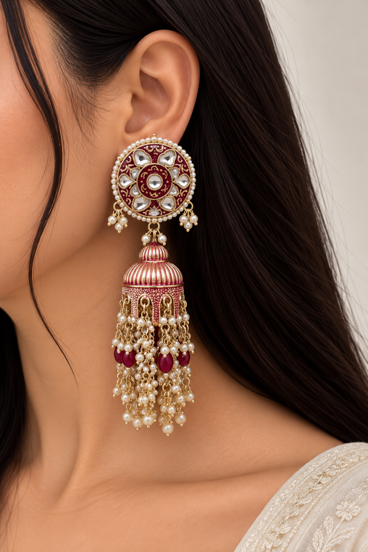 Meher Maroon Pachi Jhumkas