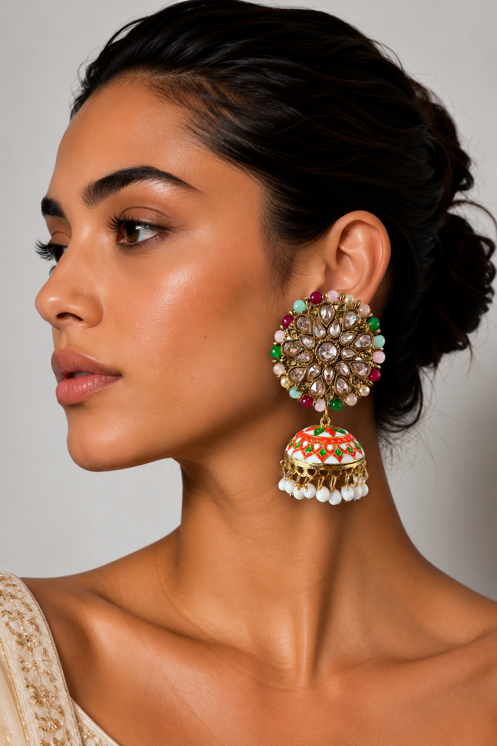 Rang Mahal Premium Stonework Jhumka Earrings