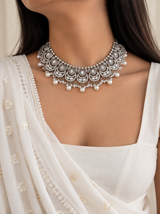 ROHINI mirror choker with tikka earrings