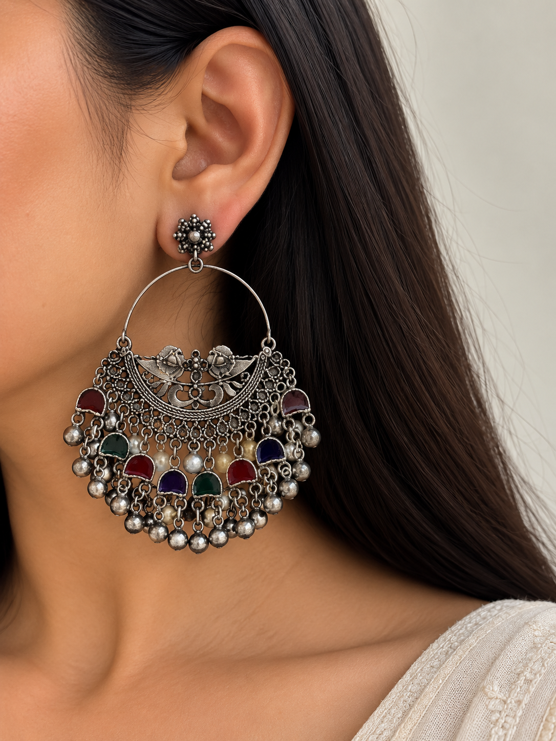 Peacock oversized earrings