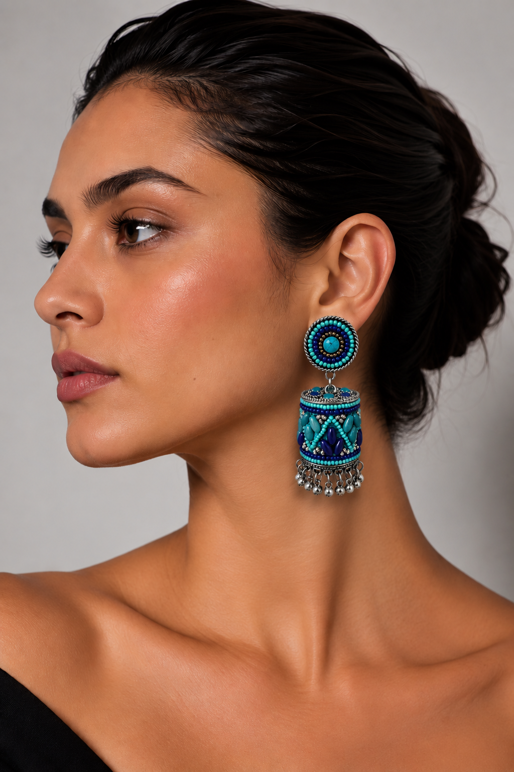 Turquoise & Cobalt Beaded Statement Jhumka