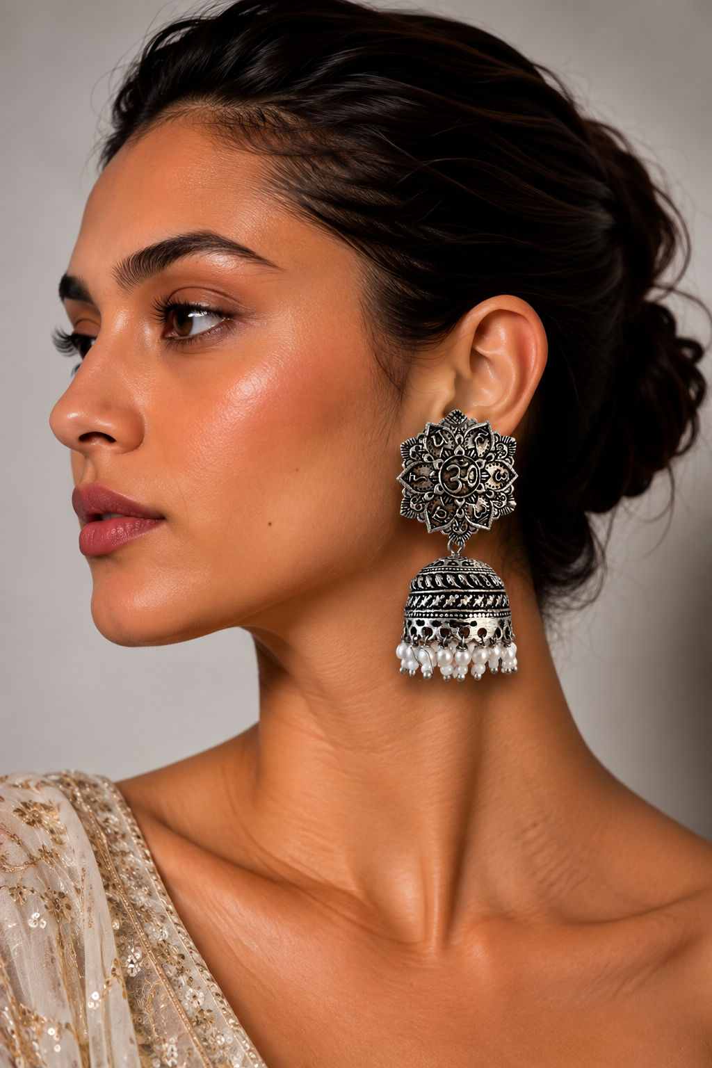 Om Mandala Oxidised Jhumka Earrings