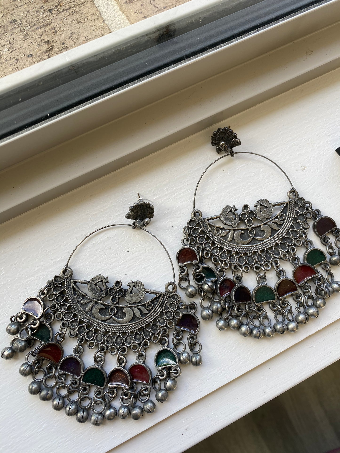 Peacock oversized earrings