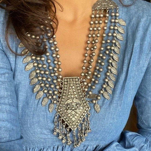 AKSHITA oxidised silver necklace